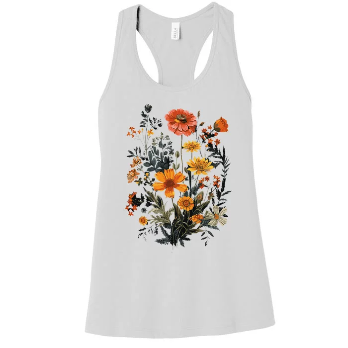 Vintage Flowers Floral Pressed Flower Women's Racerback Tank