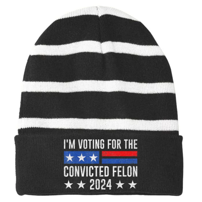 Voting For Felon 2024 Bold Election Statement Striped Beanie with Solid Band