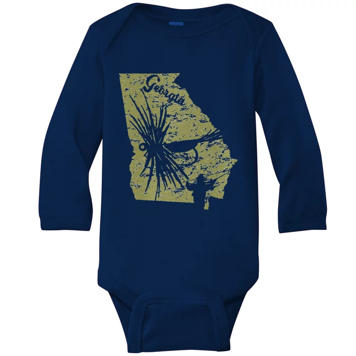 Vintage Fish Georgia State Map Ga Fly Fishing Trout Fishing Premium Baby Long Sleeve Bodysuit