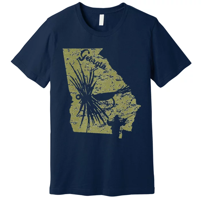 Vintage Fish Georgia State Map Ga Fly Fishing Trout Fishing Premium Premium T-Shirt