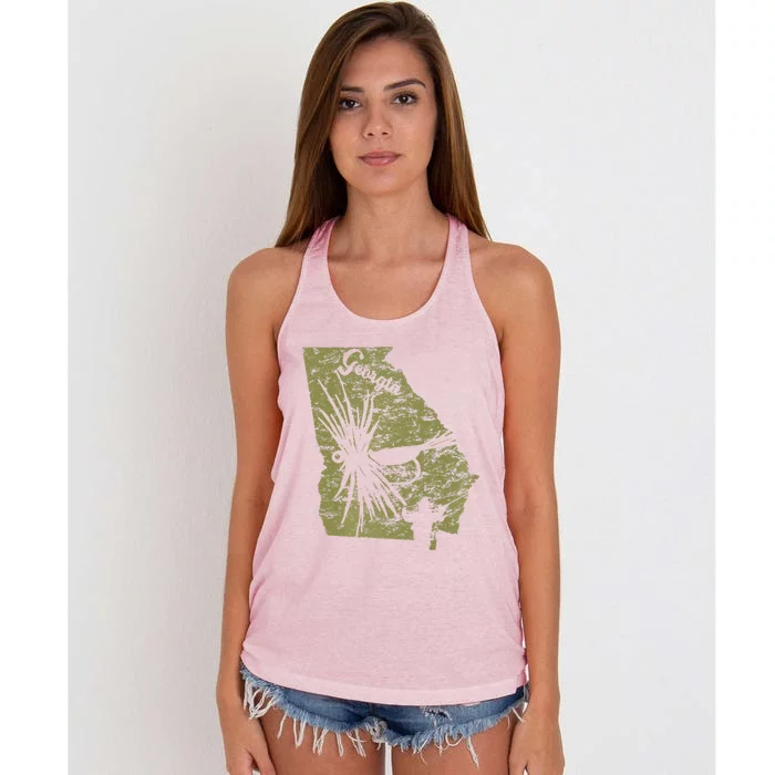 Vintage Fish Georgia State Map Ga Fly Fishing Trout Fishing Premium Women's Knotted Racerback Tank