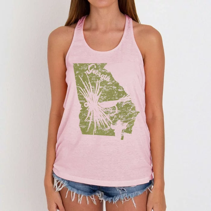 Vintage Fish Georgia State Map Ga Fly Fishing Trout Fishing Premium Women's Knotted Racerback Tank