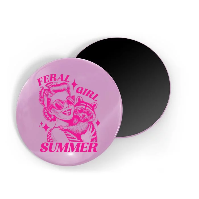 Vintage Feral Girl Summer Opossum Funny Raccoon Women Magnet