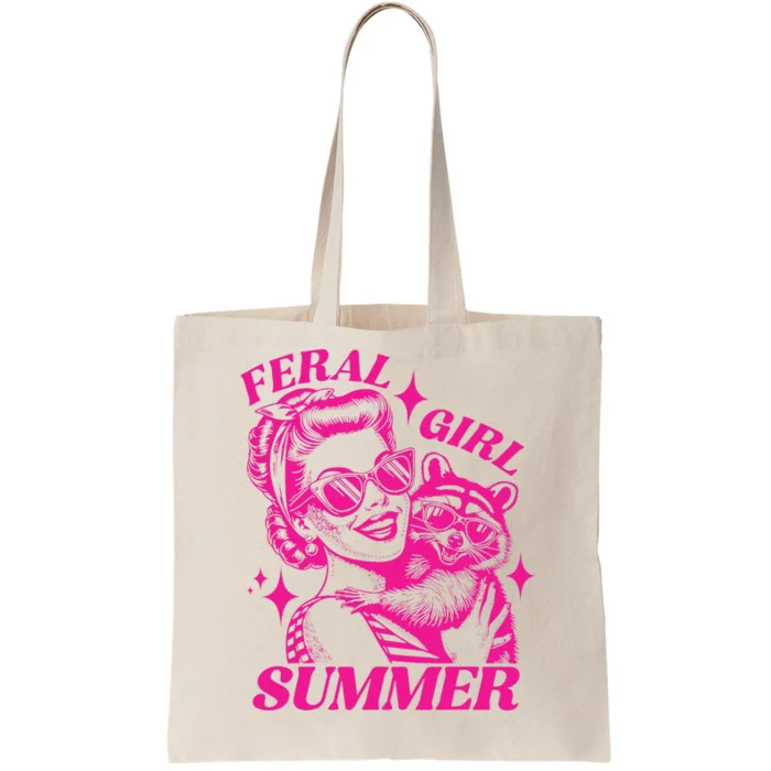 Vintage Feral Girl Summer Opossum Funny Raccoon Women Tote Bag