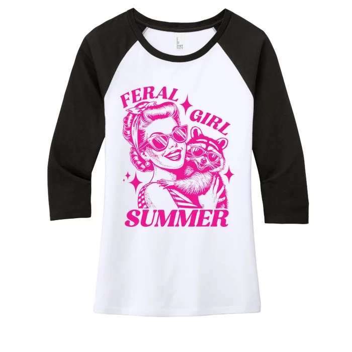 Vintage Feral Girl Summer Opossum Funny Raccoon Women Women's Tri-Blend 3/4-Sleeve Raglan Shirt