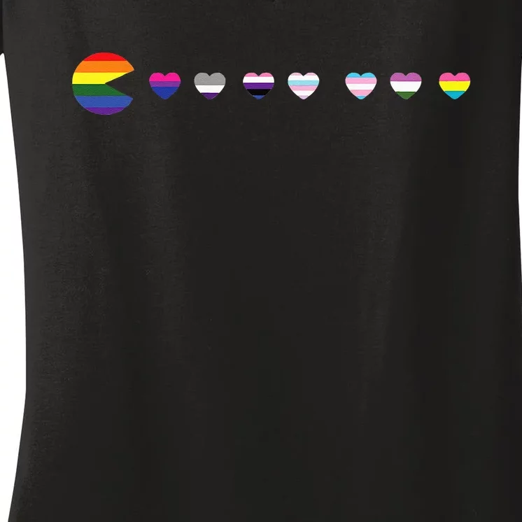 VideoGame Funny Gaming LGBTQ Ally Pride Flag Gamer Women's V-Neck T-Shirt