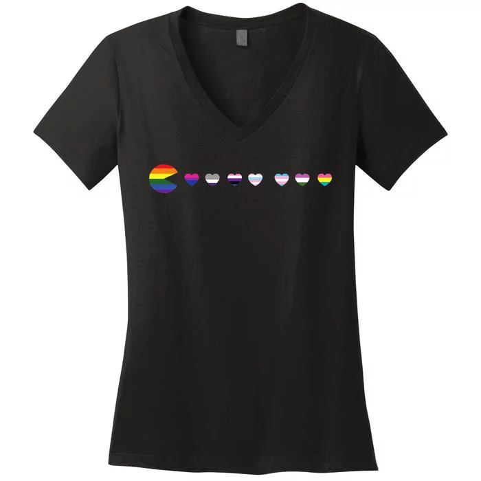 VideoGame Funny Gaming LGBTQ Ally Pride Flag Gamer Women's V-Neck T-Shirt