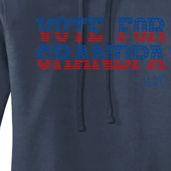 Vote For Grandpa Quote Luke Cute Grandson Trump 2024 Rally Women's Pullover Hoodie