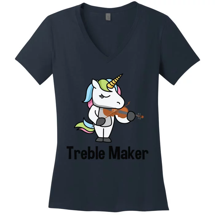 Violin For Girl Treble Maker Unicorn Violinist Women's V-Neck T-Shirt