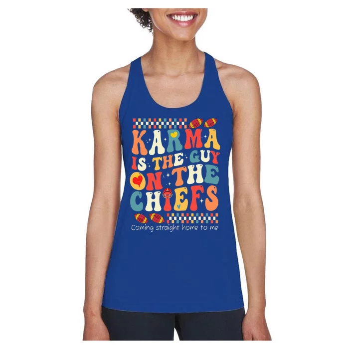 Vintage Funny Groovy Karma Is the Guy on the Chief Women's Racerback Tank