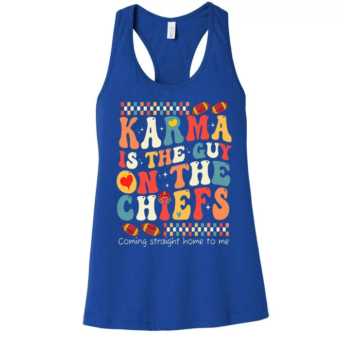 Vintage Funny Groovy Karma Is the Guy on the Chief Women's Racerback Tank