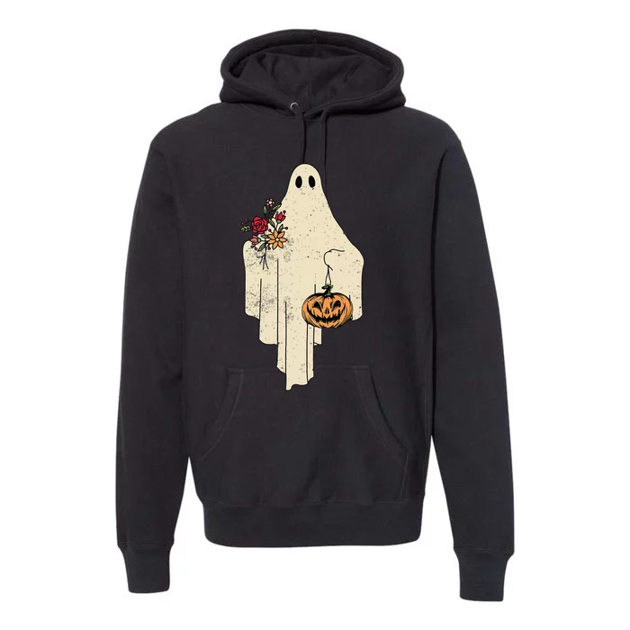 Vintage Floral Ghost Cute Halloween Costume Funny Graphic Premium Hoodie