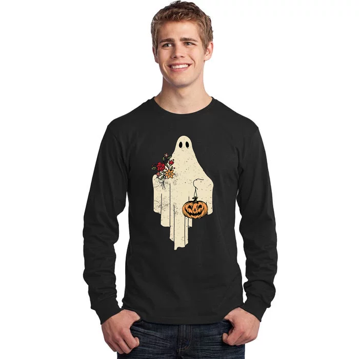 Vintage Floral Ghost Cute Halloween Costume Funny Graphic Tall Long Sleeve T-Shirt