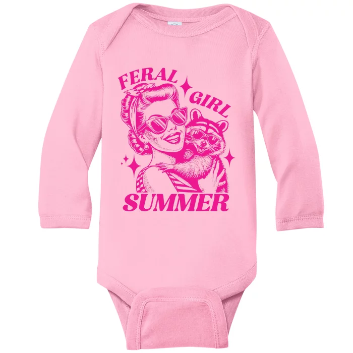 Vintage Feral Girl Summer Opossum Funny Raccoon Women Baby Long Sleeve Bodysuit