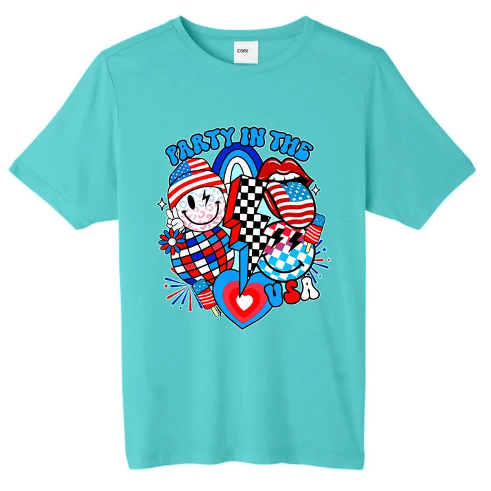 Vintage Funny Groovy Party In The USA Retro 4th Of July Vibes ChromaSoft Performance T-Shirt