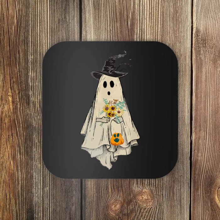 Vintage Floral Ghost Pumpkin Halloween Costume Funny Graphic Gift Coaster