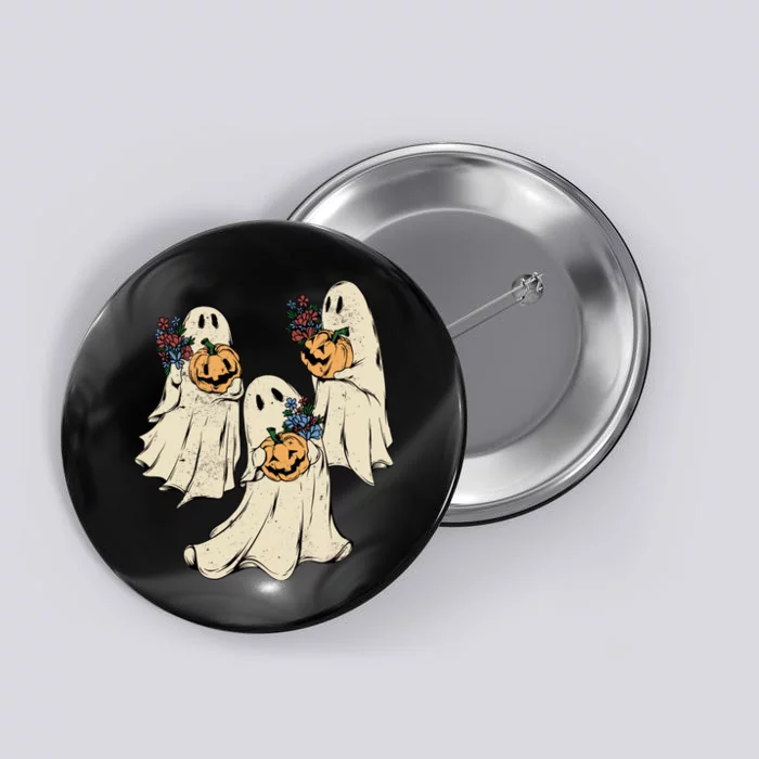 Vintage Floral Ghost Cute Halloween Costume Funny Graphic Button