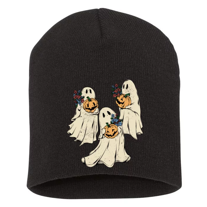 Vintage Floral Ghost Cute Halloween Costume Funny Graphic Short Acrylic Beanie