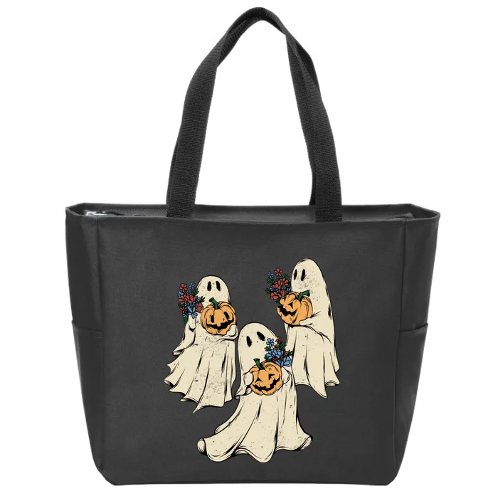 Vintage Floral Ghost Cute Halloween Costume Funny Graphic Zip Tote Bag