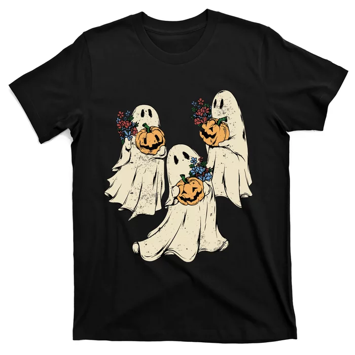 Vintage Floral Ghost Cute Halloween Costume Funny Graphic T-Shirt