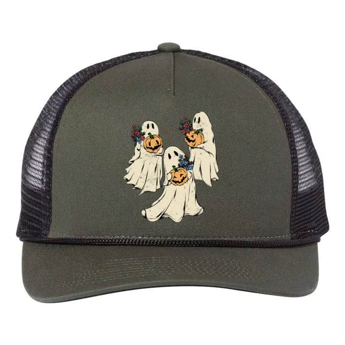 Vintage Floral Ghost Cute Halloween Costume Funny Graphic Retro Rope Trucker Hat Cap