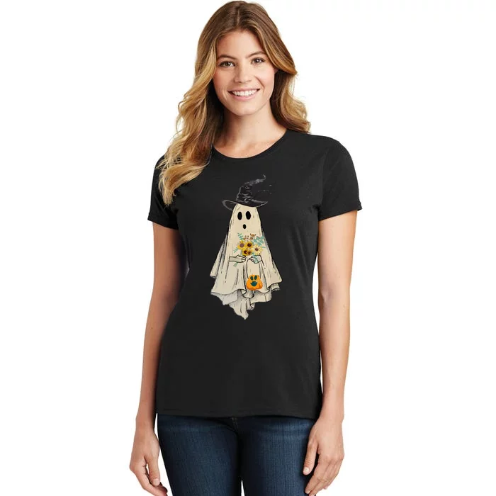 Vintage Floral Ghost Pumpkin Funny Graphic Halloween Gifts Women's T-Shirt