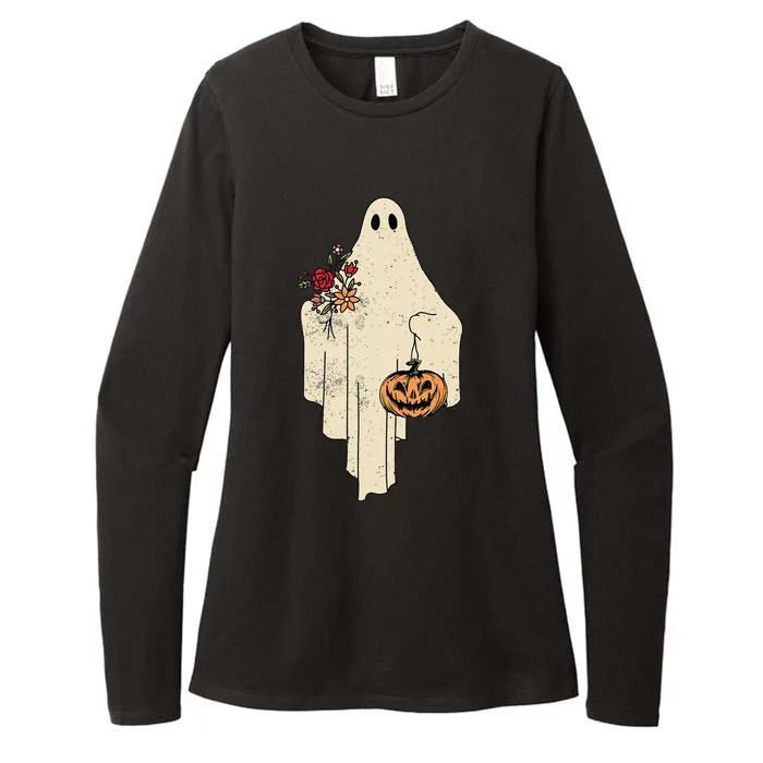 Vintage Floral Ghost Cute Halloween Costume Funny Graphic Womens CVC Long Sleeve Shirt