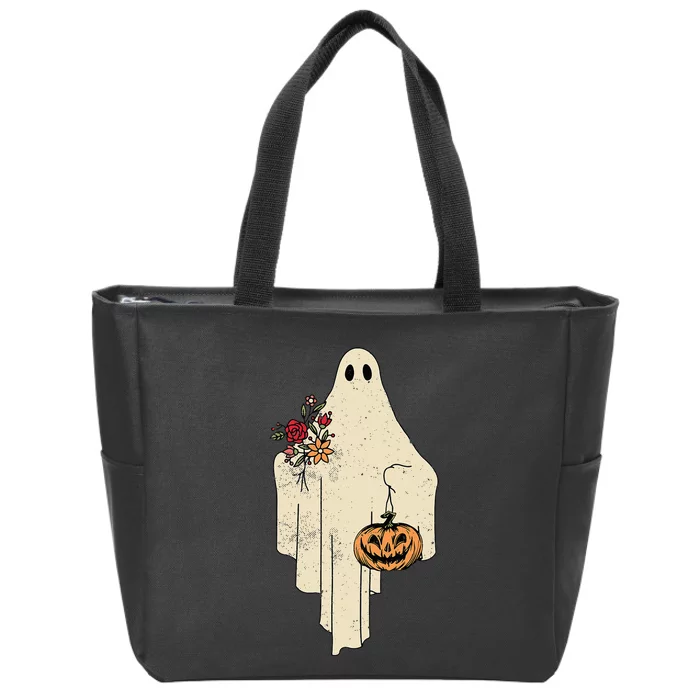 Vintage Floral Ghost Cute Halloween Costume Funny Graphic Zip Tote Bag