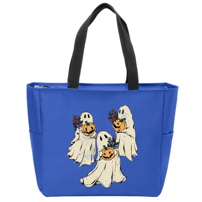 Vintage Floral Ghost Cute Halloween Costume Funny Graphic Sweatshirt Zip Tote Bag