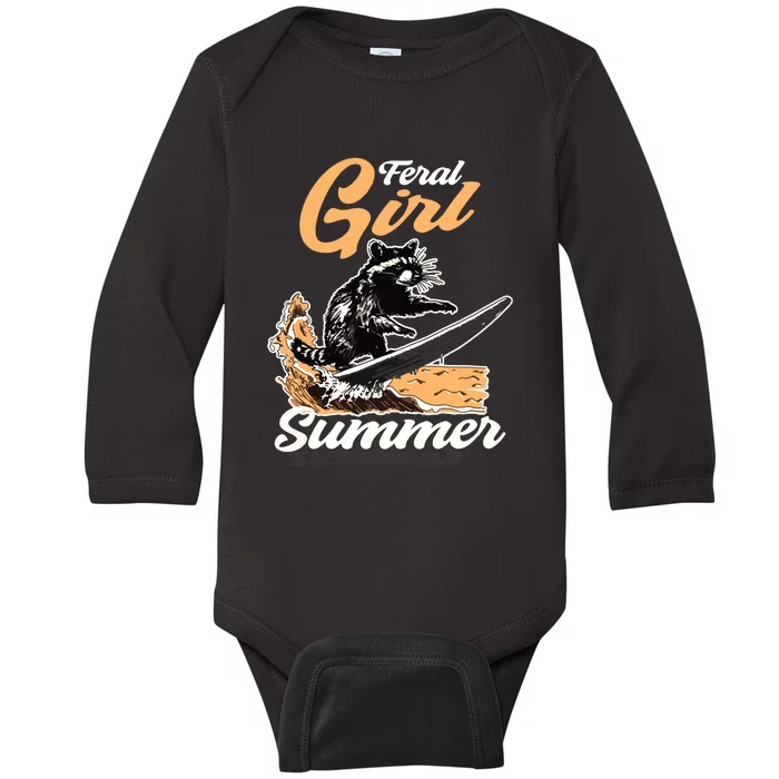 Vintage Feral Girl Summer Racoon Baby Long Sleeve Bodysuit