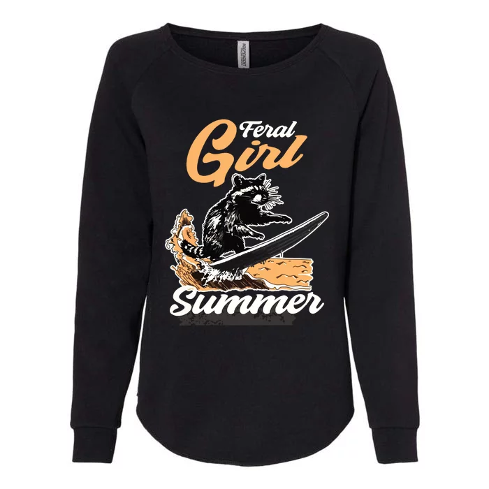 Vintage Feral Girl Summer Racoon Womens California Wash Sweatshirt