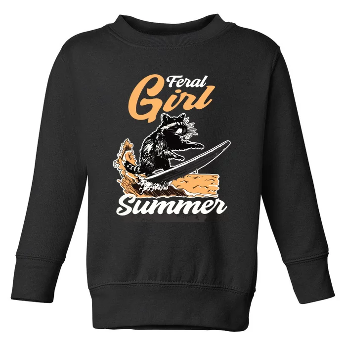 Vintage Feral Girl Summer Racoon Toddler Sweatshirt