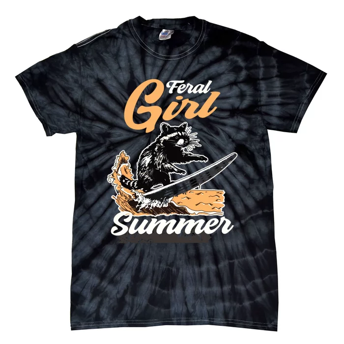 Vintage Feral Girl Summer Racoon Tie-Dye T-Shirt