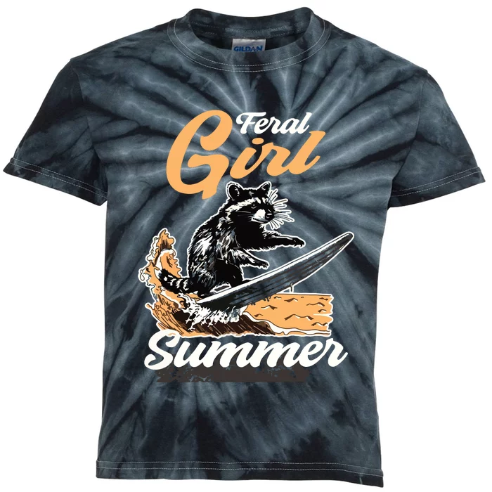 Vintage Feral Girl Summer Racoon Kids Tie-Dye T-Shirt