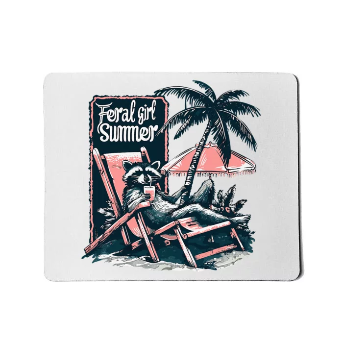 Vintage Feral Girl Summer Opossum Funny Raccoon Girl Women Mousepad