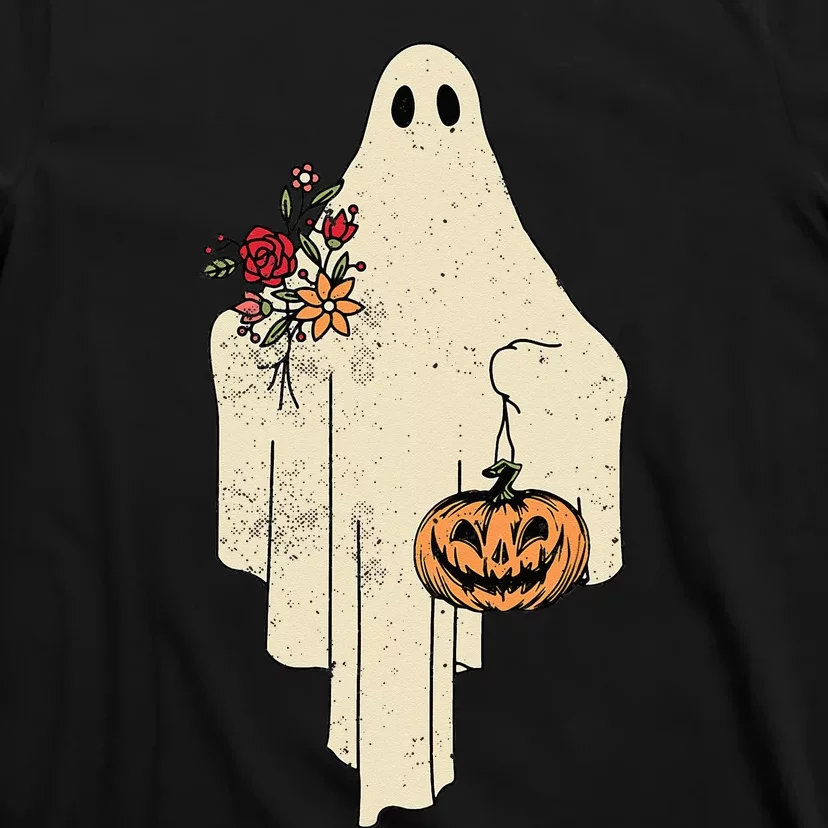 Vintage Floral Ghost Cute Halloween Costume Funny Graphic T-Shirt