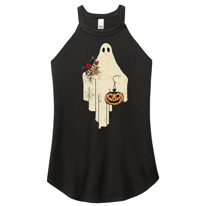 Vintage Floral Ghost Cute Halloween Costume Funny Graphic Women’s Perfect Tri Rocker Tank