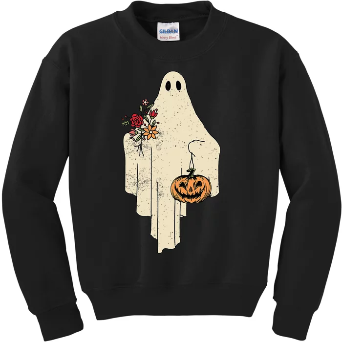 Vintage Floral Ghost Cute Halloween Costume Funny Graphic Kids Sweatshirt