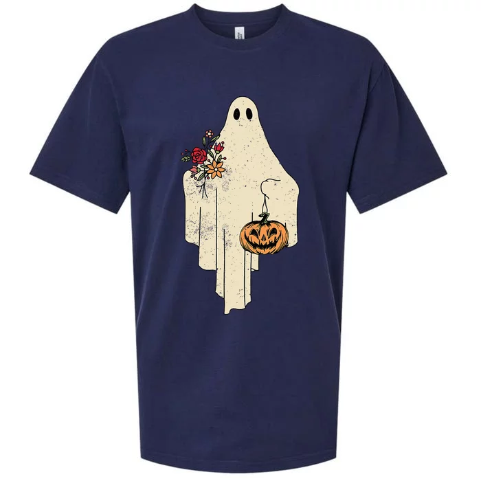 Vintage Floral Ghost Cute Halloween Costume Funny Graphic Sueded Cloud Jersey T-Shirt