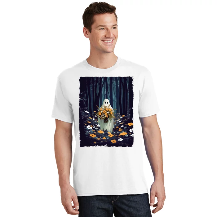 Vintage Floral Ghost In The Forest Halloween Spooky T-Shirt