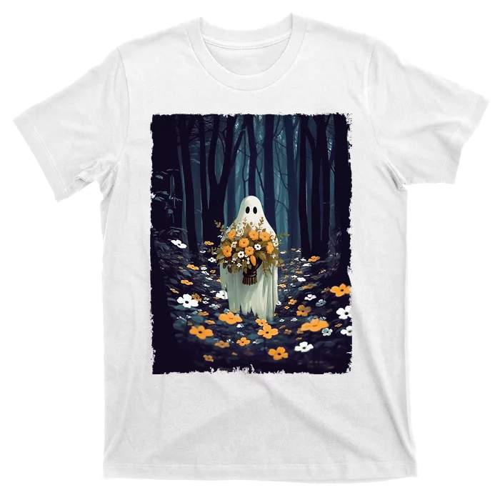 Vintage Floral Ghost In The Forest Halloween Spooky T-Shirt