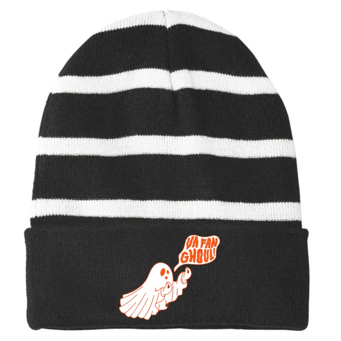 Va Fan Ghoul Italian Funny Halloween Ghost Striped Beanie with Solid Band