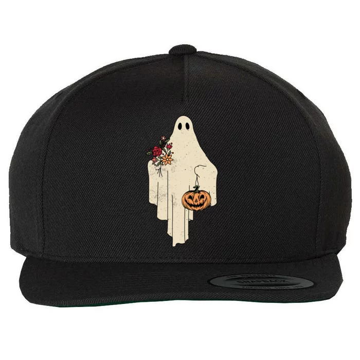 Vintage Floral Ghost Cute Halloween Costume Funny Graphic Gift Wool Snapback Cap