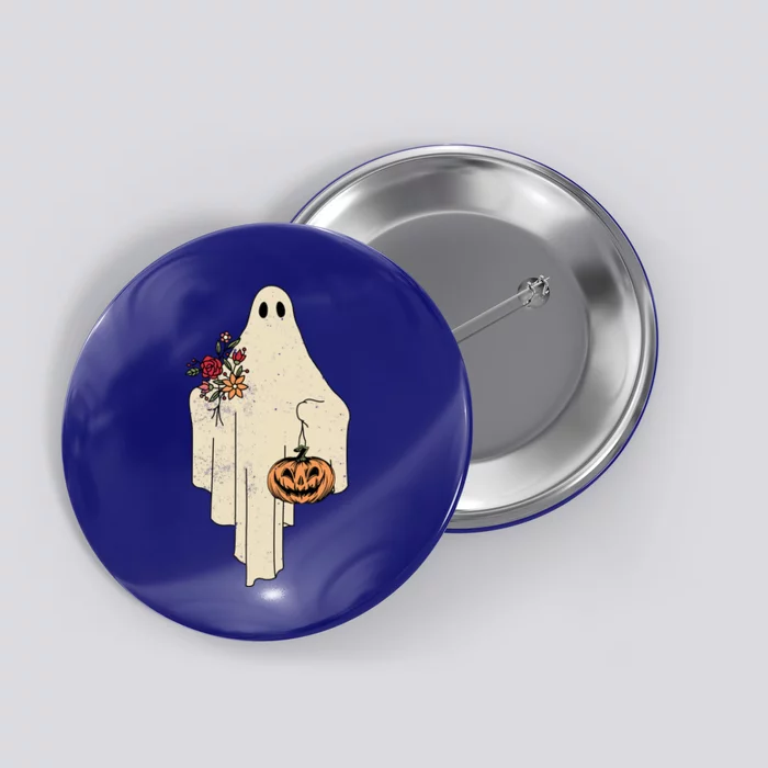 Vintage Floral Ghost Cute Halloween Costume Funny Graphic Gift Button