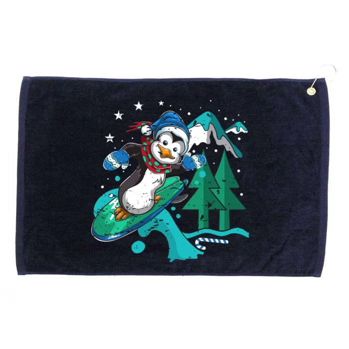 Vintage Funny Gift Cute Surfing Winter Christmas Penguin Funny Gift Grommeted Golf Towel