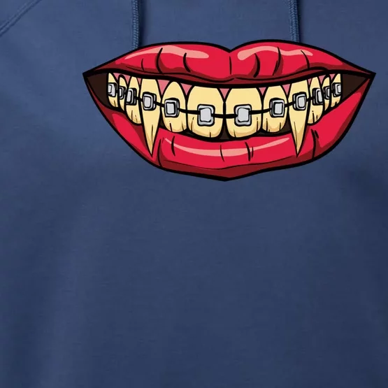 Vampire Fangs Halloween Dentist Orthodontic Braces Gift Performance Fleece Hoodie