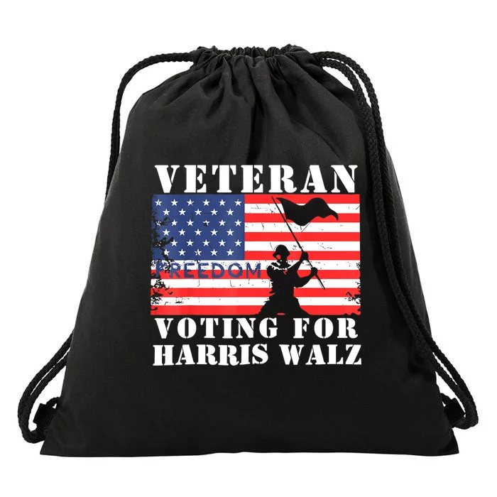 Voting For Harris Walz Waltz Veteran Freedom Gift Drawstring Bag