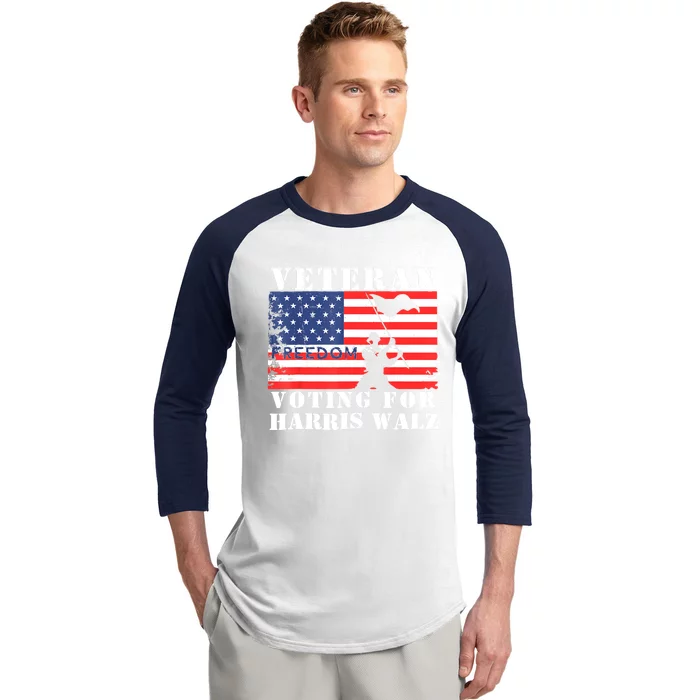 Voting For Harris Walz Waltz Veteran Freedom Gift Baseball Sleeve Shirt