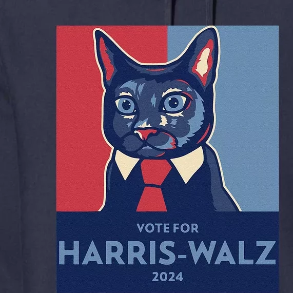 Vote For Harris Waltz 2024 Election Funny Cat Premium Hoodie