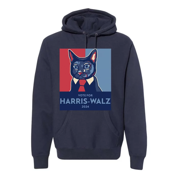 Vote For Harris Waltz 2024 Election Funny Cat Premium Hoodie